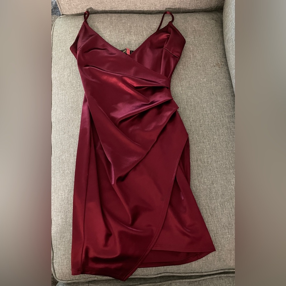 Elegant Burgundy Satin Dress